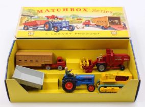 A Matchbox Series gift set 3 farming set, comprising of Fordson Super Major tractor with trailer, D9