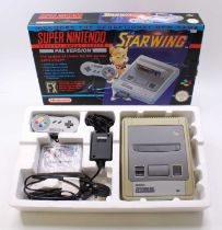 A Nintendo SNES Super Nintendo Entertainment System (PAL version) comprising of console, power