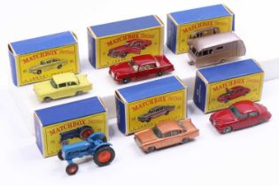One tray containing six various boxed Matchbox 1/75 series diecast vehicles to include a No. 22