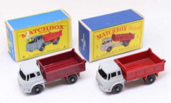 Matchbox Lesney boxed group, 2 examples of No. 3 Bedford End Tipper, with the first having a grey