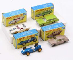 A collection of four boxed Type E Matchbox diecast vehicles to include a No. 25 Ford Cortina GT, a