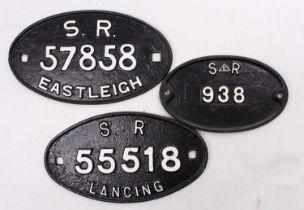 3x Southern Railway wagon plates, to include Easteigh works, Lancing and an unmarked plate.