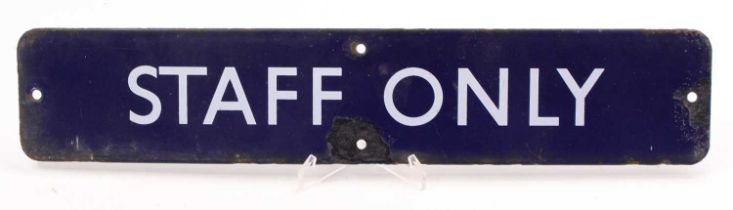 An original British Rail Eastern Region blue enamel sign 'staff only', some chipping around two of