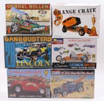 Revell, Atlantis, Monogram, and MPC 1/24th and 1/25th scale model kit group of 6, with examples