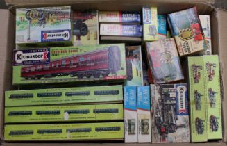 A large box containing thirty-nine Kitmaster/Airfix kits. All boxes have been opened and