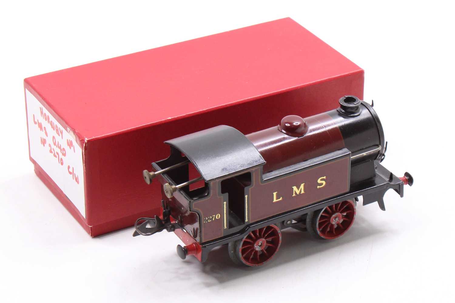 1932-6 Hornby M3 tank tin-printed loco 0-4-0 LMS 2270 red no cylinders, 12 spoke wheels, no coupling - Image 2 of 3