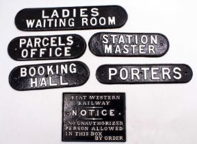 A collection of resin replicas of cast iron signs. All in very good condition.