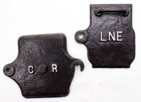 2x axle box covers. One from LNER and one from CR. Both repainted, and in very good condition.