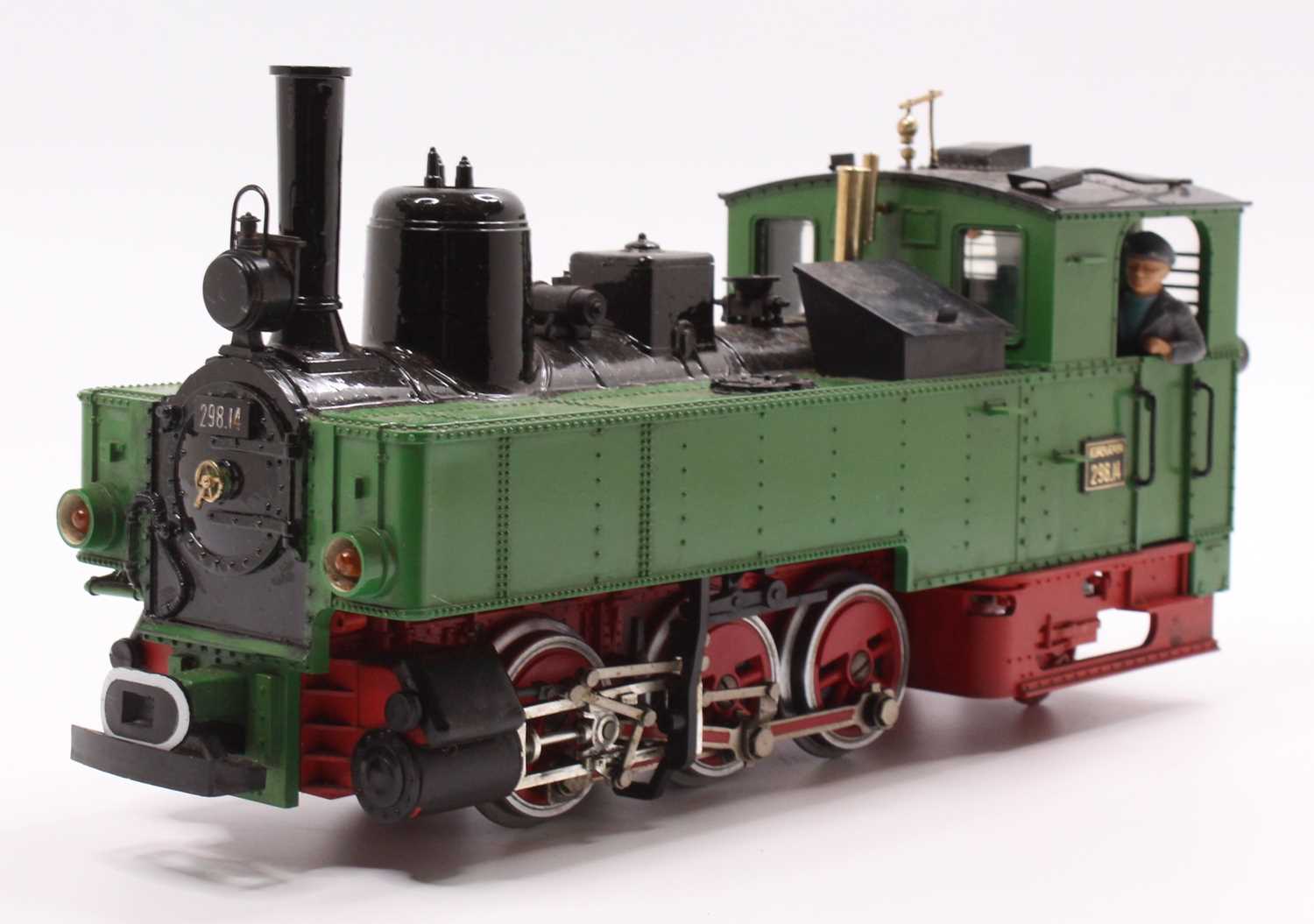 LGB no. 2073 0-6-2 loco running no. 298.14, red chassis green cab, model has been overpainted - Image 2 of 10