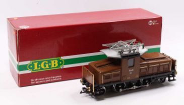 LGB 'Big Train' G scale electric outline 2-4-2 loco No. 212 with pantograph, brown, 0-24v DC, LGB