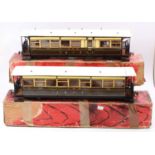 Pair of scratch-built 45mm gauge Welshpool and Llanfair Coaches, first and third example, and a