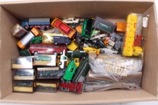 One tray containing a quantity of Brekina, Wiking, and Lego plastic vehicles to include a Lego