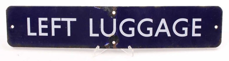 A BR eastern region original blue enamel sign "Left Luggage". sign is bent in the middle and has