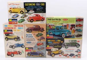 Monogram 1/24th scale boxed model kit group, 5 examples including a 1930 Model A Ford Coupe, a