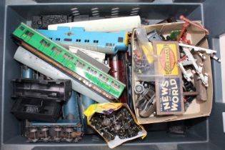 Plastic crate containing six Hornby-Dublo 3-rail locos suitable for spares & repairs, with some
