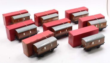 Eight post-war Hornby No.1 NE teak passenger and brake coaches comprising two 1st/3rd and six