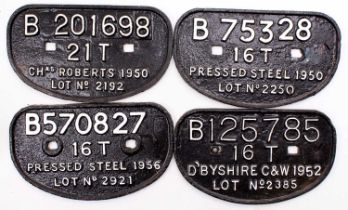4 x BR D type wagon plates repainted, from various works, comprising of 125785, 75328, 201698,