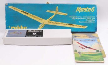 Robbe No.3154 Balsawood kit for a Marabu 6 Glider, boxed, together with a Minimoa 1/12th scale