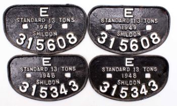 4x BR D type wagon plates, repainted, Made in Shildon, comprising of 315608 x2 , 315343 x2. All in