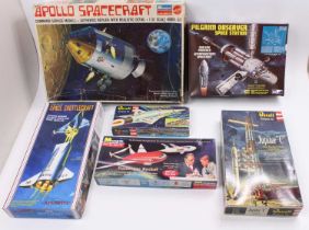 A collection of mixed space-related model kits, with examples including a Monogram 1/32nd scale