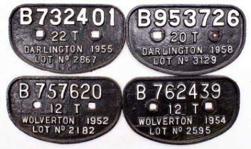 4 x BR D type wagon plates repainted, comprising of 2x Wolverhampton: 762439, 757620, and 2x