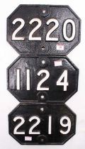 3x GER cast iron repainted bridge plates consisting of 1124 (Kentford), 2219 (Newmarket), 2220 (