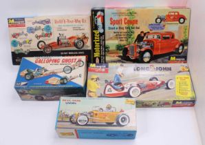 Monogram, MPC, and Lindberg Line mixed boxed Hot Rod group of 5, with examples including a