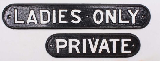 2x cast iron door plates "ladies only" and "private", both are repaints and are in good
