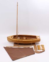Wooden model of a Open Dinghy with Lug Sail, and drop down weighted keel, length 53cm