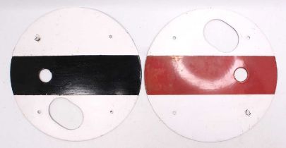 2x repainted enamel ground signal disc measuring 15 inches diameter. overall condition is good.
