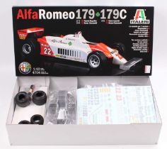 An Italeri No. 4704 1/12 scale plastic kit for an Alfa Romeo 179C 1970 and 1980s F1 racing car, as