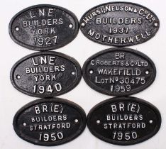 6x various builders plates including York x 2, Wakefield x 1, Stratford x 2 and Motherwell x 1.