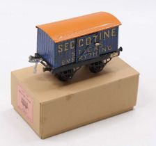 1924-30 Hornby ‘Seccotine’ van, open axleguard base, nut & bolt construction, long couplings painted