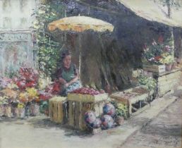 Phyllis Morgan (1911-2001) - Four works, to include; The market Boulogne, Young girl sitting beneath
