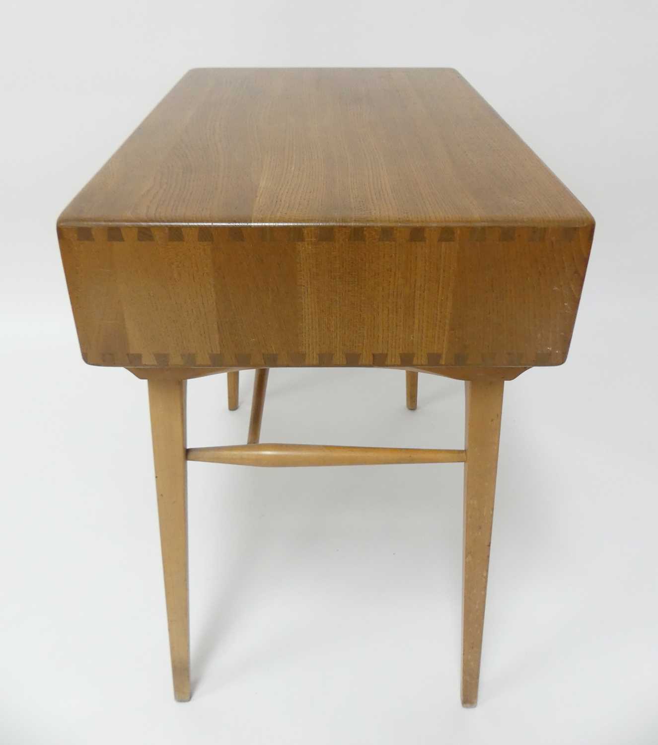 A 1960s Ercol blond elm Windsor 437 single drawer side table, raised on square slightly tapering - Image 3 of 4