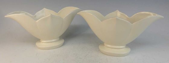 Constance Spry (1886-1960) for Fulham Pottery - a pair of early 20th century lotus leaf shaped