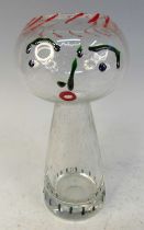 A 1960s novelty Murano glass face vase, of upper bulbous form to tapering body, with bubble