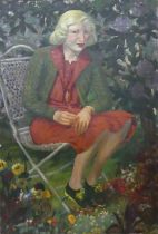 William Drummond Bone (1907-1979) - Helen in her Garden, oil on canvas, signed lower left, 112 x