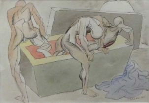 § Harold Yates (1916-2000) - Abstract Nude Figures, ink and watercolour wash, signed and dated '42