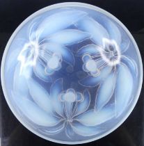 A French Art Deco opalescent press moulded glass bowl by Vallon, the exterior moulded with
