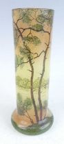 In the manner of François-Théodore Legras - a cylindrical cameo glass vase, decorated with trees