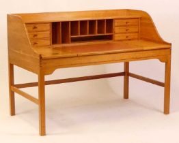 Finn N Hansen for Stephen Russon - a 1990s Danish pine writing desk, the raised superstructure