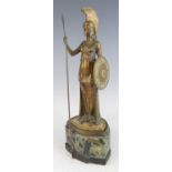 Hans Keck (1875-1941) - an Art Deco bronze model of Minerva, in standing pose holding a shield and