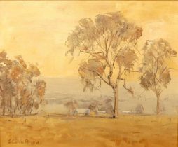 John Colin Angus (1907-2002) - Dusk in the Mitta Valley, palette knife oil on board, signed lower