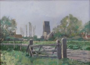 Arnold de Soet (1924-1994) - A Suffolk Church, oil on board, signed and dated 1979 lower right, 52 x