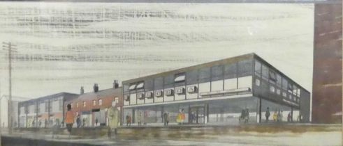Two 1960s architectural development drawings, one for Attercliffe Road, Sheffield, pencil, buff