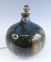Rachel Nicholson-Smith - a studio pottery table lamp, of bulbous form, underglaze painted in mid