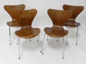 Arne Jacobsen (1902-1971) for Fritz Hansen - a set of four 1960s '3107' chairs, layered plywood