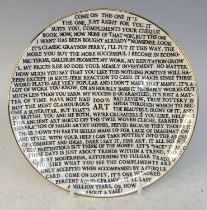 Grayson Perry (b.1960) - 100% Art, a ceramic plate, of slightly dished form, designed 20/21,