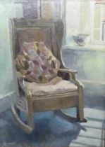 Jane Bennett (b.1960) - The Rocking Chair, oil on board, signed lower left, 39.5 x 28cm